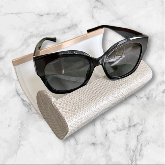 Jimmy Choo Accessories - Jimmy Choo Leela/S 55mm Luxury Glossy Black Sunglasses with Gold and Sparkles